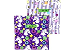 BUABI Bolsa merienda Infantil - Porta Bocadillos y Sandwich - Envoltorio Térmico de Tela, ecológico, Reutilizable, sin BPA (Unicornio y Conejita)