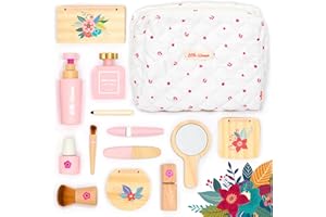 UMU® Kinder Schminkset aus Holz – Kosmetik & Make-up Set mit Schminke, Lippenstift, Parfüm, Puder & Kosmetiktasche – Kinderschminke Spielzeug für Mädchen ab 3 4 5 6 Jahre