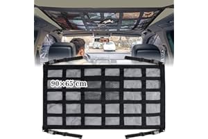 Dazhtu Rete Portaoggetti da Soffitto Per Auto,90cmx65cm Rete Portaoggetti Auto,Carico per Soffitto Auto Interni con Cerniera,Universale Tetto Interno Borsa Rete in Campeggio,per SUV, Furgone,Jeep