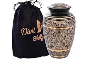 Divit Shilp Urna funeraria para Cenizas humanas con Bolsa de Terciopelo, para Adultos de hasta 100 kgs by (Black & Gold, Adult, Adult)