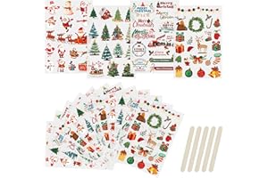 WANDIC 16 Sheets Rub On Transfer Stickers, Christmas Theme Stickers Aesthetic Decor Transfer Stickers for Scrapbook Journal Planner Album