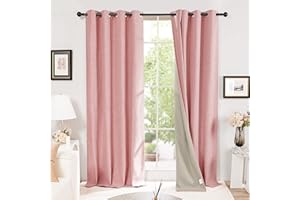 ‎DECONOVO Deconovo Vollverdunklungsvorhänge Leinenoptik Gardinen Blickdicht Wohnzimmer mit Ösen Kälteschutz Thermo gegen Kälte Thermogardine Hitzeschutz, 138x117 cm(HöhexBreite), Korallenrose, 2er Set