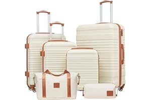 COOLIFE Koffer Set 6 Teilig: Luggage Set 16" 20" 24" 28" + Reisetasche & Kulturtasche | ABS Hartschale, 360° Rollen & TSA-Schloss Für Europa, Kreuzfahrt & Auslandsstudium – Familienurlaub Essentials