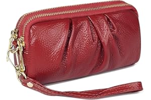 MAVHVAM Genuine Leather Wristlet Wallet for Women Stylish Ruched Wristlet Clutch Purse with Detachable Wrist Strap