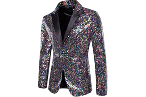 Gefomuofe Blazer à paillettes pour homme - Vestes à paillettes avec col châle - Veste de smoking éclairante - Simplicité - Manteau élégant - Veste de costume formelle - Convient à la coupe droite