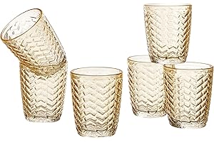 Baroni Home Set 6 pz di Bicchieri in Vetro Decorati con Rifiniture in Rilievo 30 CL, Bicchieri Eleganti Lavabili in Lavastoviglie, 8x8x10 cm, Intreccio Ambra
