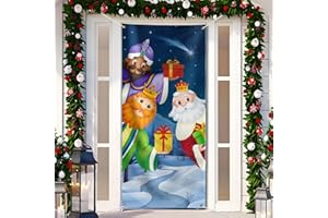 GEBETTER Decoración Navidad Puerta Día Los Reyes Magos, Decoración Navideña Entrada Exterior Interior, Tela Cortina Cubierta Pancarta Telón Fondo Fotos 200x90 cm + Cinta 6m (Los Tres Reyes Magos)