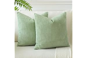 JOTOM Set of 2 Corduroy Soft Striped Cushion Covers 45x45 cm Boho Decorative Throw Pillow Covers Square Cushion Case Pillowcases for Couch Sofa Bedroom Chair Home Decor 18x18 Inch (Sage Green)
