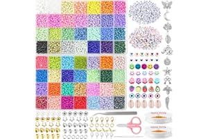 DAHUDTIN 10735pcs 56 Colori 4mm Perline per Braccialetti, Perline per Bigiotteria Fai Da Te, Perline per Collane,Set Perline per Gioielli Dai Da Te con 615 Accessori Perline Lettere Sorridenti Cordino Elastico