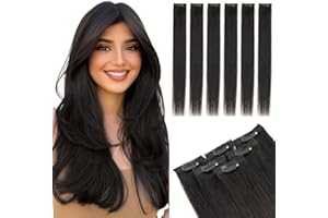 MY-LADY Extensiones de Pelo Natural Clip 6 Piezas 40cm Liso Highlight Hair Extenison Human Hair Para Mechas #1B Negro Natural 40g