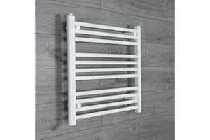 companyblue 600mm wide x 600mm high Heated Towel Rail Straight Flat White Bathroom Warmer Radiator Rack Central Heating
