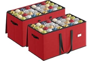 SONGMICS Aufbewahrungsbox für Weihnachtskugeln, 2er Set, Weihnachtskugeln Aufbewahrung, mit Deckel, Doppelreißverschluss, 16 Tabletts, 600D Oxford-Gewebe, 256 Fächer je 7,6 cm, kirschrot RFB043R01