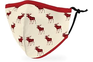 Weddingstar Kid's Washable Cloth Face Mask Reusable and Adjustable Protective Fabric Face Cover w/Dust Filter Pocket - Buffalo Plaid Moose