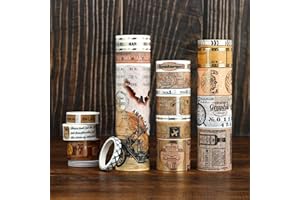 NOGAMOGA Washi Tape Set, 20 Rollen Vintage Washi-Tape, Scrapbooking Zubehör, Breit Bastelband mit goldenen Akzenten, Washi Tapes für Journaling Fotoalbums Basteln Geschenkverpackungen