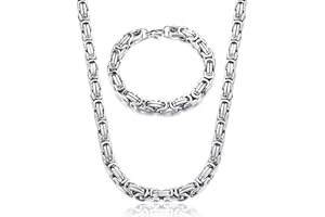 CASSIECA 2Pcs Men's Necklace Bracelets Stainless Steel Byzantine Necklace for Men Bracelets for Boys Women Punk Necklaces Chain 6/8mm