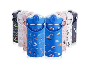 Autsel 420ml Botella Agua Acero Inoxidable para Niños con Pajita, Botella Termica Infantil Frías y Calientes Sin BPA para la Escuela