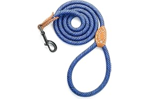 MILE HIGH LIFE Guinzaglio Cane in Corda da Arrampicata con Manico Rinforzato in Cuoio Aggancio in Metallo Robusto (Blu,180 cm (Confezione da 1))