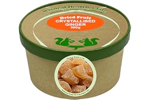 Natural Health 4 Life Crystallised Ginger Chunks 500g - All Natural, Vegan, Gluten-Free, Plant-Based Ginger Sweets for Nausea, Digestion, Baking, Cooking & Snacking - Resealable Kraft Paper Tub.