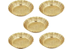Shubhkart Nakshi Plate for Puja, Decoration and Return Gift (Large 11 cm, Pack of 5, Solid Brass)