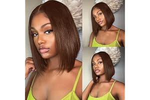 EOOL Chocolate Brown 9X6 Straight Bob Human Hair Wig 200% Dichte Ready to Go Glueless Wig Human Hair Pre Plucked Pre Cut Echthaar Perücke 100% Brasilianer Lace Front Wigs for Black Women 12 Zoll(31cm)