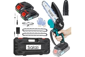 Mini Motosega a Batteria Portatile, Salati 6-Pollici Sega per Potatura, con Chiusura di Sicurezza e 2 Batterie 2 Catene e Guanti Protettivi, Adatta per Taglio Legno Alberi e Rami