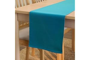 Encasa XO Camino de Mesa Tamaño 32x150 cm | Tela de Lona de Algodón | Color Sólido Azul Blue | Lavable a Máquina y Duradero