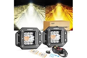 Auxbeam Flush Mount LED Pods 5inch 72W Amber & White Strobe Light Bar Flash Fog Lights 6 Modes Driving Off-Road Lights for Truck Car Jeep Offroad Vehicles Grill Mount