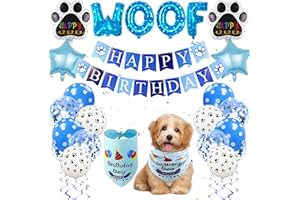 BATNITE Dog Birthday Party Supplies, 41 Pcs Dog Birthday Party Set with Happy Birthday Banner, Woof Letter, Triangle Scarf, Paw Print Latex Balloon and Paw Foil Balloon for Pet Boy/Girl (Blue)