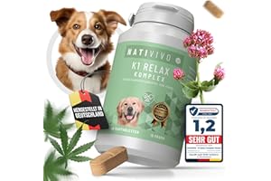 NATIVIVO K1 Relax Komplex Beruhigungsmittel für Hunde mit L-Tryptophan Baldrian Hanfsamenöl. Entspannung bei Angst, Stress & auf Reisen - Unterstützt Ruhe, Gelassenheit & Ausgeglichenheit im Alltag