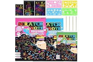 FCXQG 3 PCS Carte a Gratter Enfant Dessin a Gratter Enfant Papier a Gratter Papier Magique Papier Magique 4 Stylos à Dessin Magic Scratch 4 Modèles de Dessin Scratch Art