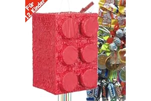 BAUSTEINE-PARTY: Pinata-Set * BAUSTEINE * mit großer Zug-Piñata + 100-teiliges Süßigkeiten-Füllung No.1 von Carpeta | Spanische Zugpinata für bis zu 12 Kinder | Tolles Spiel für Kindergeburtstag