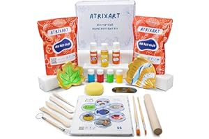 Atrixart All in One Pottery Kit for Beginners. The Craft Kit has 2kg Air Dry Clay for Adults, How to Guides & Templates, Paints and Modelling Clay Sculpting Tools Gold Edition
