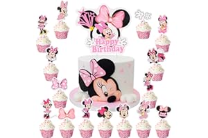 JUNMALLKO Mouse Tortendeko, Minnie Mouse Tortendeko Geburtstagsdeko, Minnie Cupcake Toppers Kuchen-Toppers, Minnie Cake Topper Geburtstag Deko für Mädchen Jungen Kinder