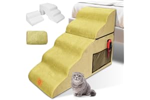 Myiosus Hundetreppe 5 Stufen, rutschfest Haustiertreppe für Große Hunde und Katzen，Abnehmbar Katzentreppe aus Hochdichtem Schwamm, Tragbar Hunderampe für Bett, Sofa, Fenster, Senden 1 Fusselrolle