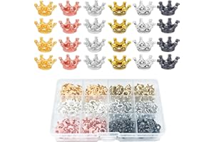 FINEASY 180 Stück Kleine Goldene Kronen Glückswürmchen, 6 Farben Krone Deko Sorgenwürmchen Zubehör, 3D Mini Kronen für Armband Anhänger, Streusterne Gold Mini Krone Charms zum DIY Basteln