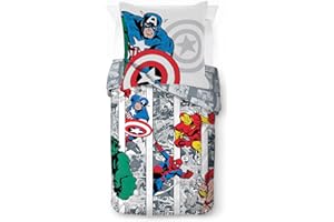 JAY FRANCO Marvel Comics Comic Cool, Parure de lit Enfant 140x200 cm, 100% Coton, lit 1 Personne - Comprend 1 Housse de Couette 140x200 cm, & 1 taie d'oreiller 80x80 cm