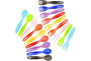 Youngever 18 Pcs Plastic Toddler Utensils, Plastic Kids Forks Kids Spoons, Kunststoff Kindergabeln, Kinderlöffel, Kinderbesteck, Top Dishwasher Safe, Set of 9 in 9 Rainbow Colors