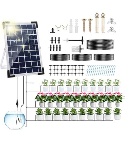 Forever Speed Irrigatiesysteem op zonne-energie, automatische set met watersensor, zelfbewateringsapparaat met timer, 15 m slang voor tuin, balkon, planten, potplanten buiten