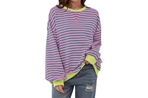 COALHO Women Striped Color Block Oversized Sweatshirt Crew Neck Long Sleeve Shirt Pullover Top Casual Loose fit Sweater