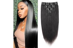 EINbeauty Straight Extension a Clip Cheveux Naturel Human Hair Clips Extension a Clip Cheveux Naturel 120g-8pc Invisibles à Clip Human Hair Clips ins Perruques Pour Clip Extension Remy Cheveux 14"