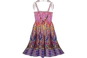 Freebily Vestido Corto de Verano para Niñas sin Manga Vestido de Tirante Fino con Estampado Floral Bohemio Pastoral y Colgante Vestido de Vacaciones Playa 3-12 Años