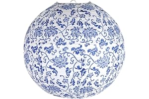 POWERLANTZ 2pc Paper Lampshade Hanging Light Shade 30cm, Oriental Ribbed Japanese Ceiling Fixture with Cherry Blossom & Floral Patterns, Perfect for Home Lighting, Wedding,Party & Boho Decor (2pcsBlueporc_01)