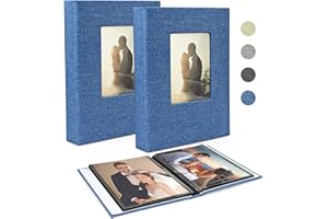 SIMDAO Álbum de fotos de 10 x 15 pulgadas, 200 unidades, 2 paquetes de mini álbum de fotos de lino, páginas negras, 100 páginas con 200 fotos, álbum deslizante para bebé, día de San Valentín, regalo de