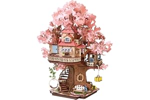 Rolife Puzzle 3D de Madera Casa del Árbol Sakura Miniatura Kit de Modelo Maquetas para Construir Adultos Rompecabezas Madera Decoración para el Hogar Regalo de Cumpleaños
