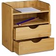 Relaxdays Organiseur De Bureau Bambou & MDF Blanc - 2 Compartiments Ouverts, Rangement Esthétique Et Pratique 25x22,5x16,5 Cm