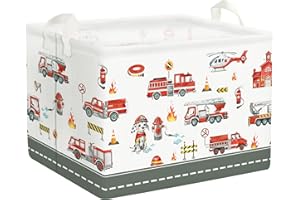 Clastyle Panier Rangement Bébé Voiture Corbeille à Linge Sale Garçon pour Vêtement Boite de Rangement Jouet pour Salle de Bain Chambre à Coucher, Véhicule de Pompier, 40 * 30 * 30 cm