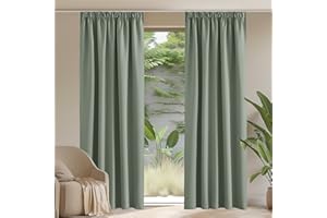 PONY DANCE Zasłony do salonu, z taśmą marszczącą, zestaw 2 sztuk, nieprzejrzyste, termiczne, izolujące ciepło, zaciemniające, do szyny, wys. 245 x szer. 140 cm, szałwiowa zieleń