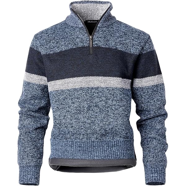 Genfien Heren trui met kwartrits gebreide coltrui lange mouwen wintertrui warme lichtgewicht pullover truien voor mannen mannen kersttrui slim fit casual, Donkerblauw, M