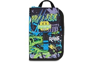 Mitama Astuccio Scuola 4 Zip, Nero, Portapenne Triplo Scomparto Completo Di Penne, Matite, Colori, Accessori Zaino, Scuola Elementare, Bambino