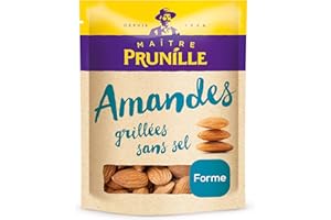 MAÎTRE PRUNILLE - Amandes Décortiquées Grillées Non Salées À Sec - Fruits Secs Forme - Sans Ajout De Matières Grasses - Riche En Vitamine E, Phosphore Et Source De Calcium - Sachet 250 g
